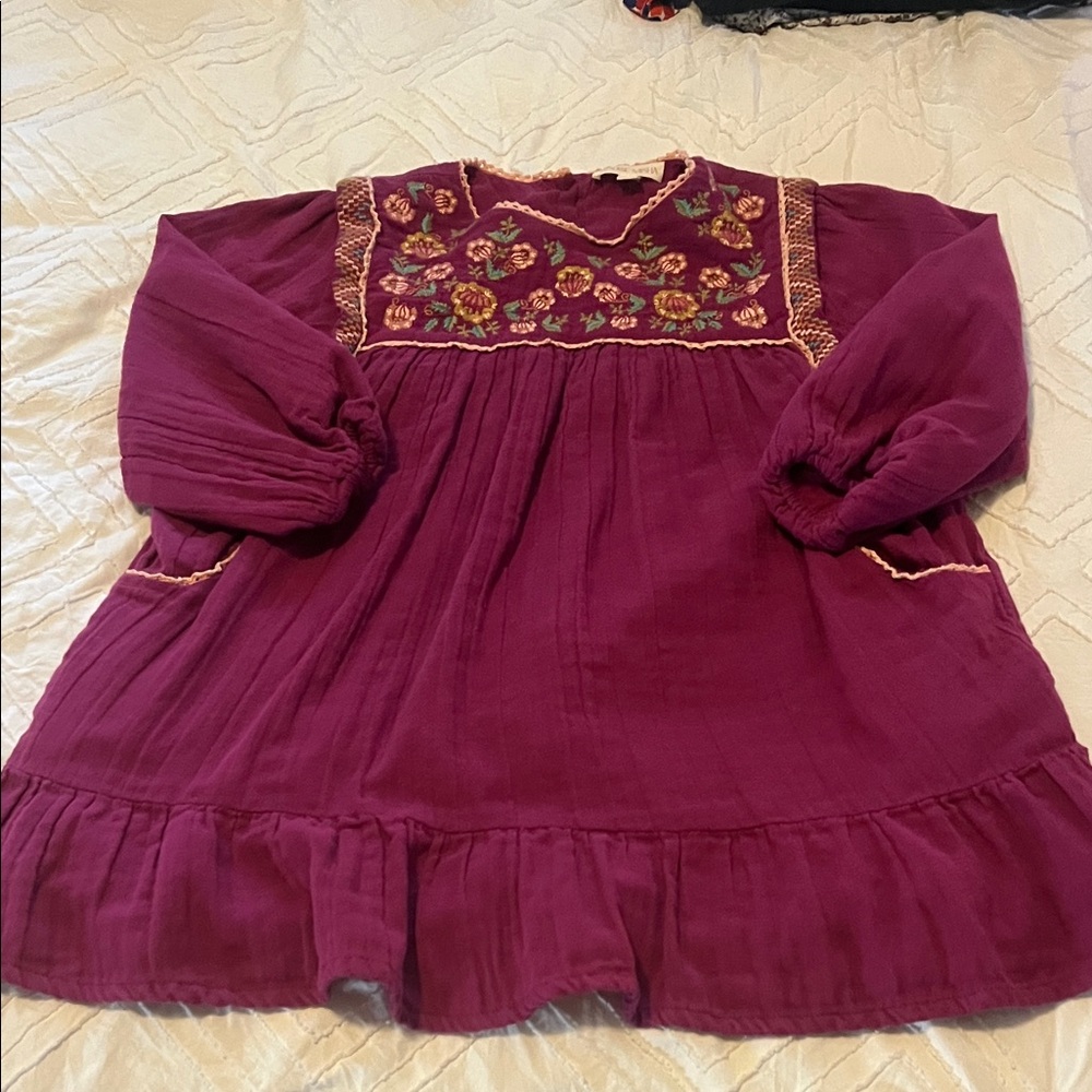 Embroidered Fuschia Kids Top - Purple
